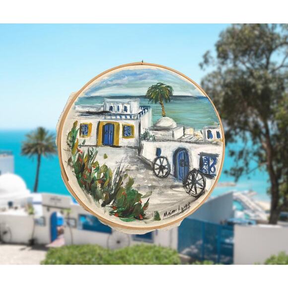 Hand-Painted Mediterranean Coastal Village Art – Unique Wall Decor - Picture 2 of 4